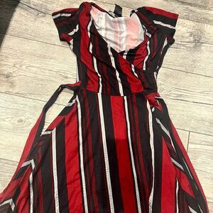 Rebel Sugar Womens XS Red Black White Striped Mini Dress Short Sleeves V Neck